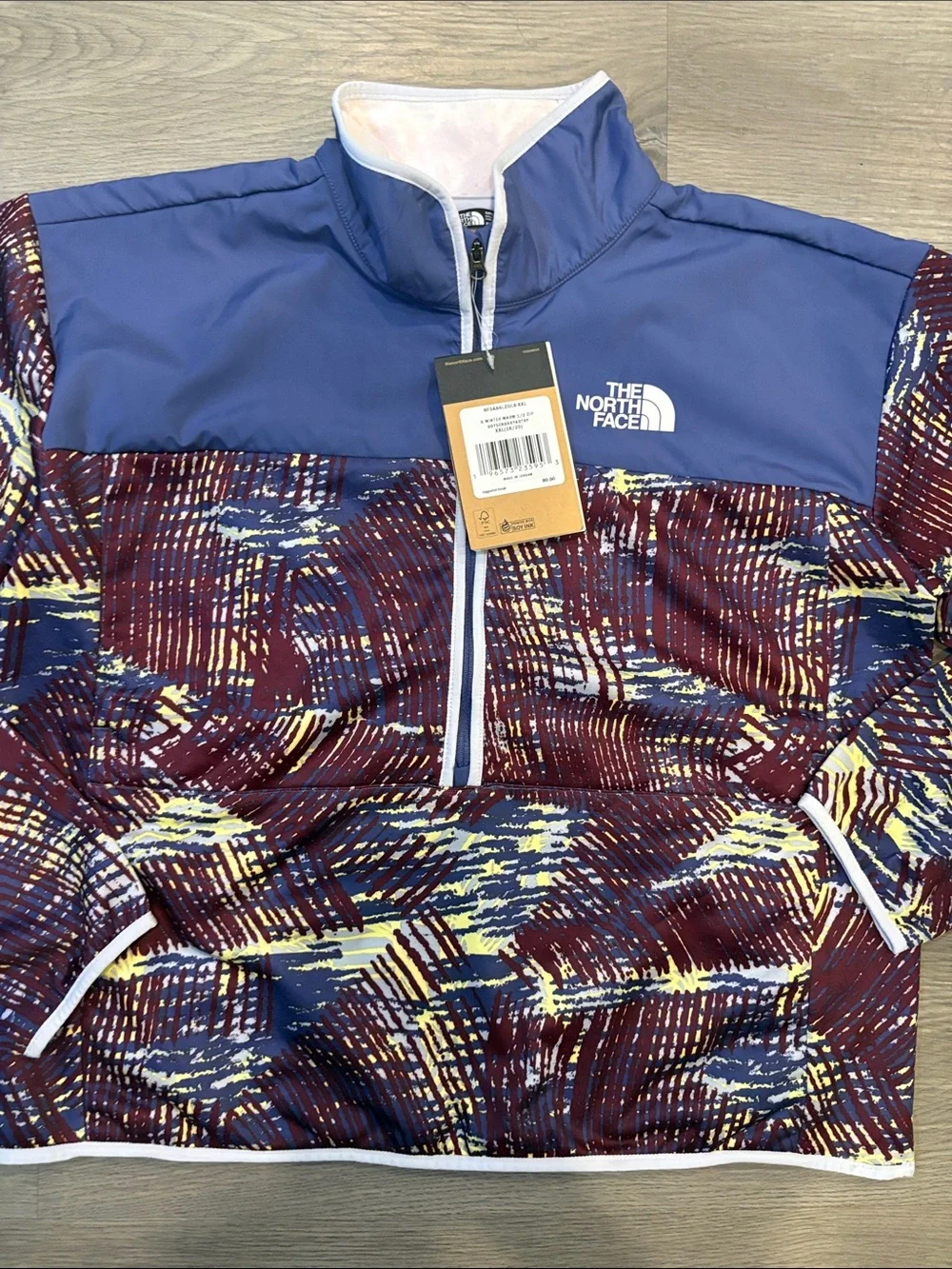 The North Face Kids' Multicolor Patterned Quarter -Zip Jacket - Blue and Maroon
